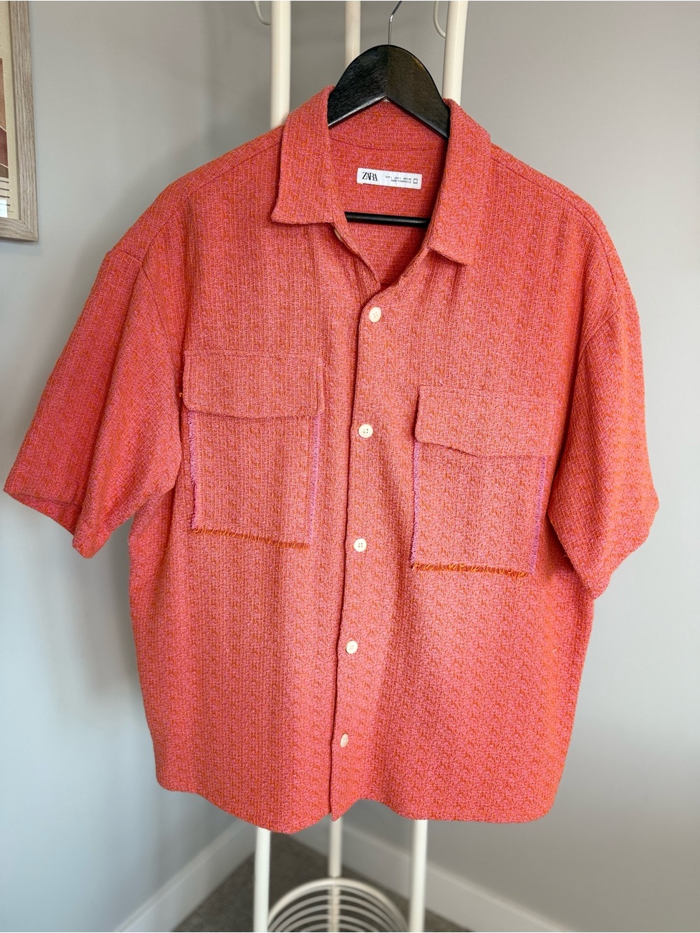 NWOT Zara Coral-Pattern Short Sleeve Button-Down Shirt